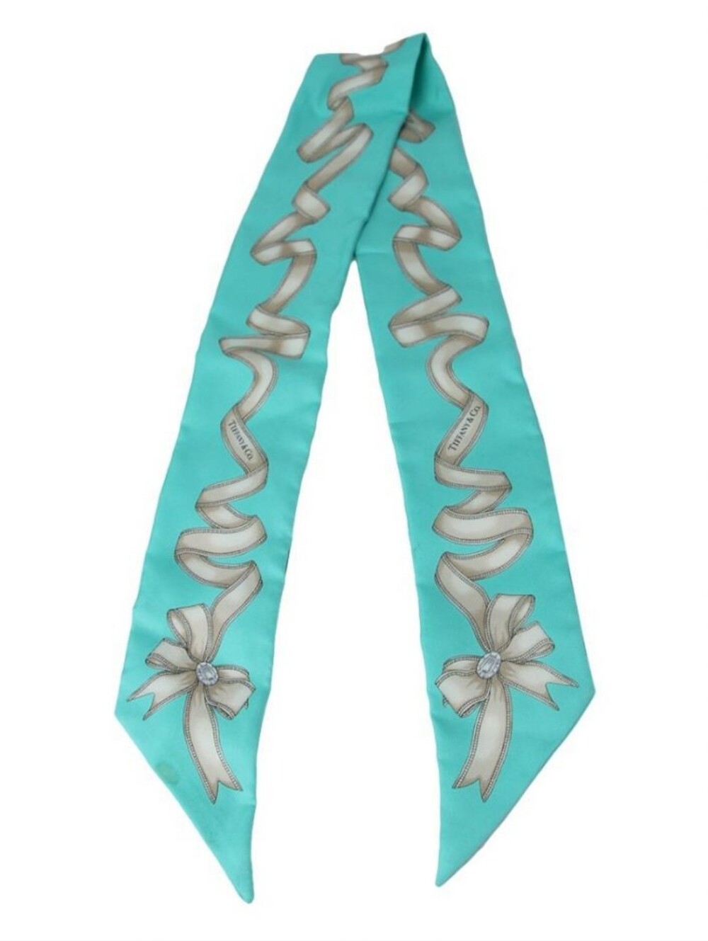BNIB! RARE! AUTHENTIC TIFFANY & CO. 100% Silk Printed Twilly Scarf WHITE BOWS - Picture 3 of 9